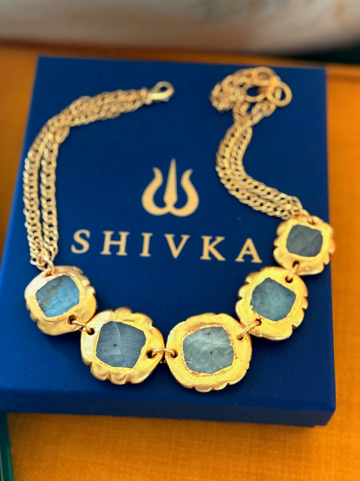 Handmade Necklace with Natural Gemstones | Adjustable Gold Polish Short Necklace by SHIVKA