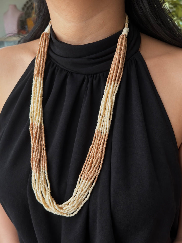 Beige and Cream Multistrand Beaded Necklace