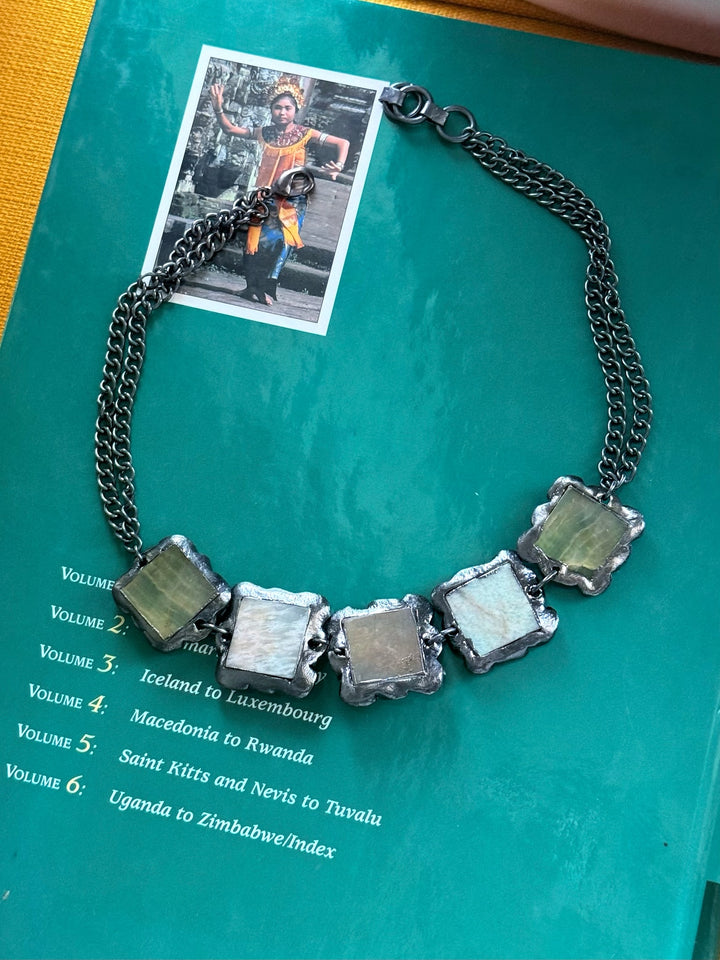 Handmade Necklace with Natural Gemstones | Adjustable Rhodium Polish Short Necklace by SHIVKA