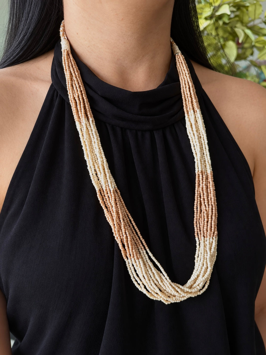 Beige and Cream Multistrand Beaded Necklace