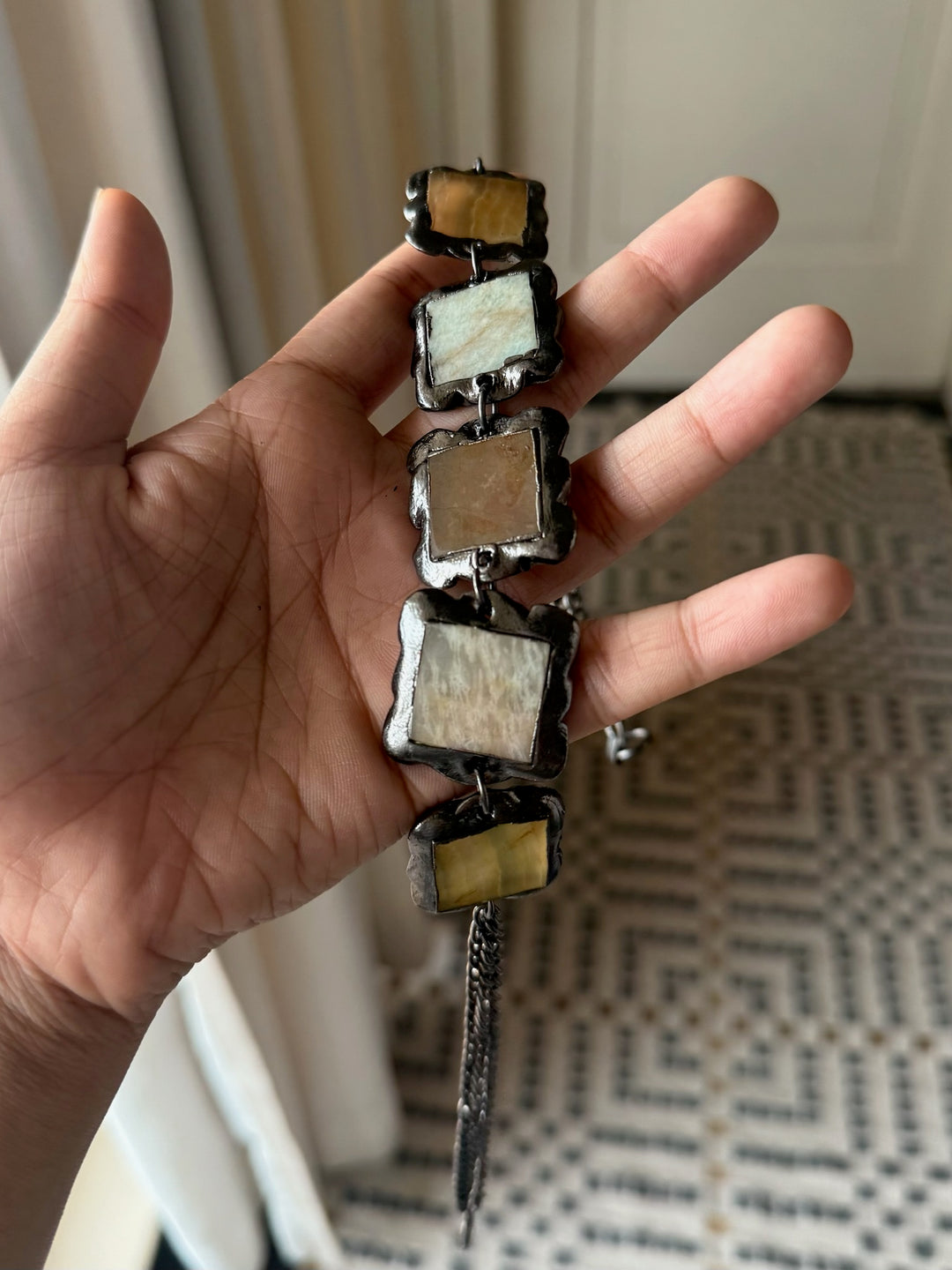 Handmade Necklace with Natural Gemstones | Adjustable Rhodium Polish Short Necklace by SHIVKA