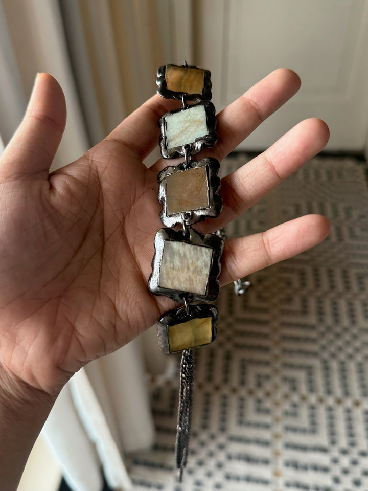 Handmade Necklace with Natural Gemstones | Adjustable Rhodium Polish Short Necklace by SHIVKA