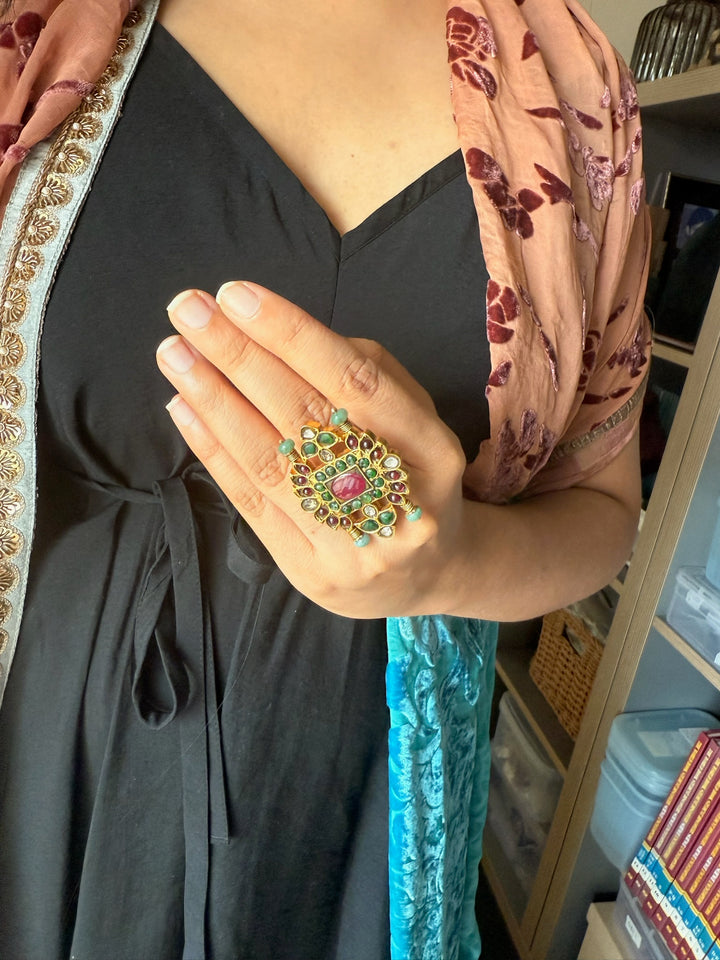 Handmade Victorian 925 Silver Kundan Ring | SHIVKA