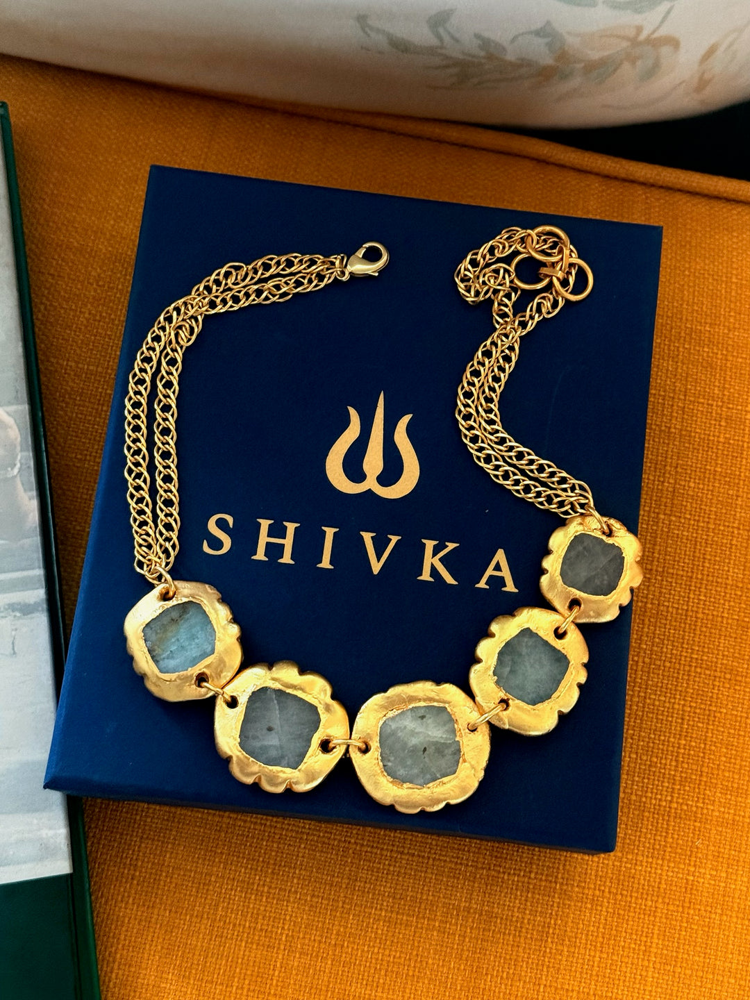 Handmade Necklace with Natural Gemstones | Adjustable Gold Polish Short Necklace by SHIVKA