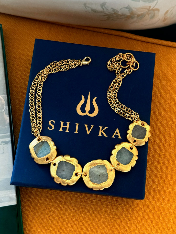 Handmade Necklace with Natural Gemstones | Adjustable Gold Polish Short Necklace by SHIVKA