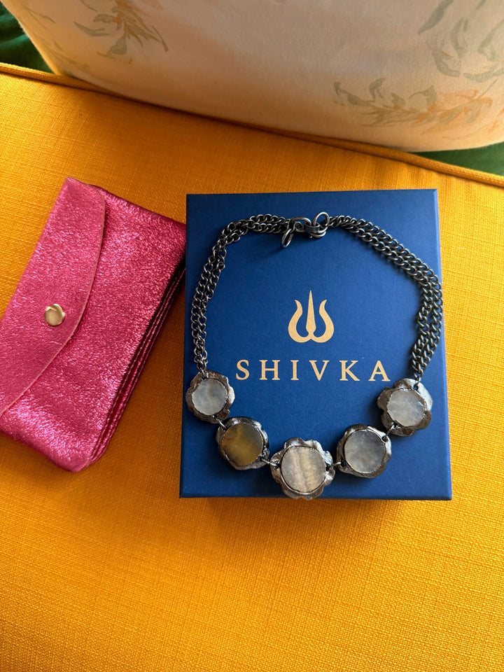 Handmade Necklace with Natural Gemstones | Adjustable Rhodium Polish Short Necklace by SHIVKA