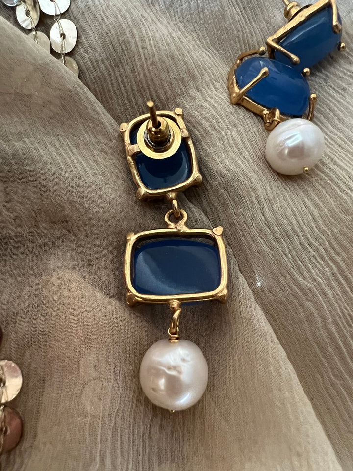 Elegant Pearl Drop Aqua Blue Chalcedony Earrings – Timeless & Chic