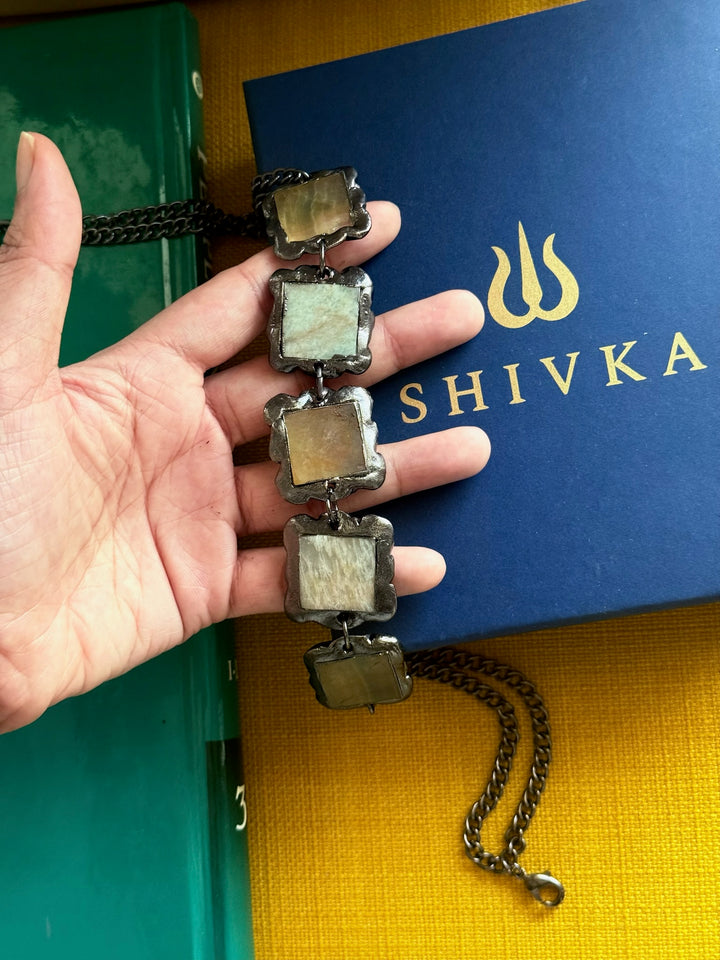 Handmade Necklace with Natural Gemstones | Adjustable Rhodium Polish Short Necklace by SHIVKA