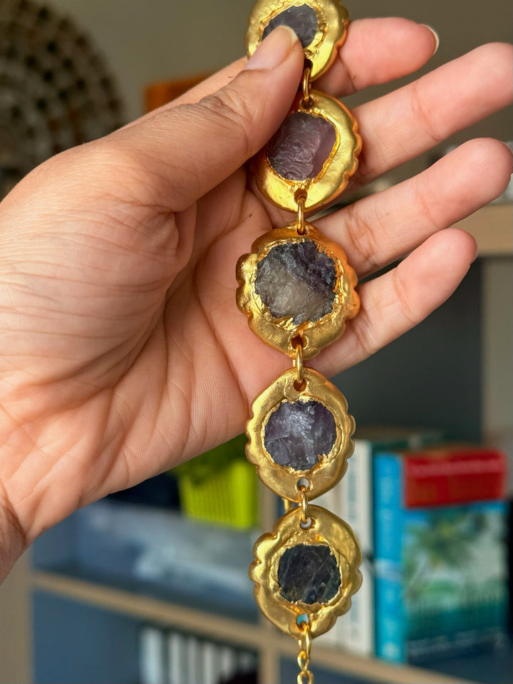 Handmade Necklace with Natural Gemstones | Adjustable Gold Polish Short Necklace by SHIVKA