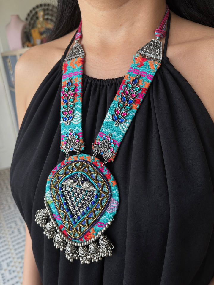 Textile-Mounted Afghani Statement Necklace