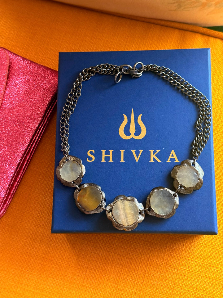 Handmade Necklace with Natural Gemstones | Adjustable Rhodium Polish Short Necklace by SHIVKA