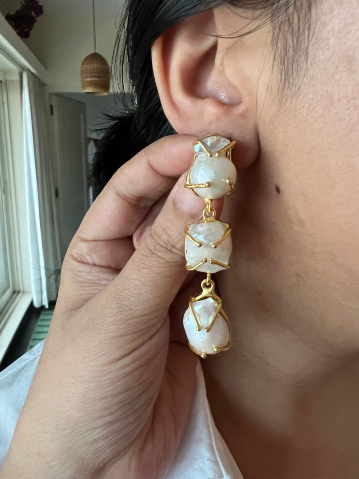 Asymmetric Baroque Pearl Danglers