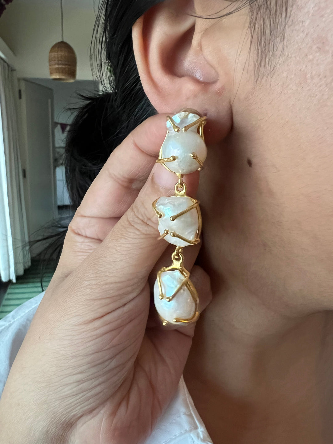 Asymmetric Baroque Pearl Danglers