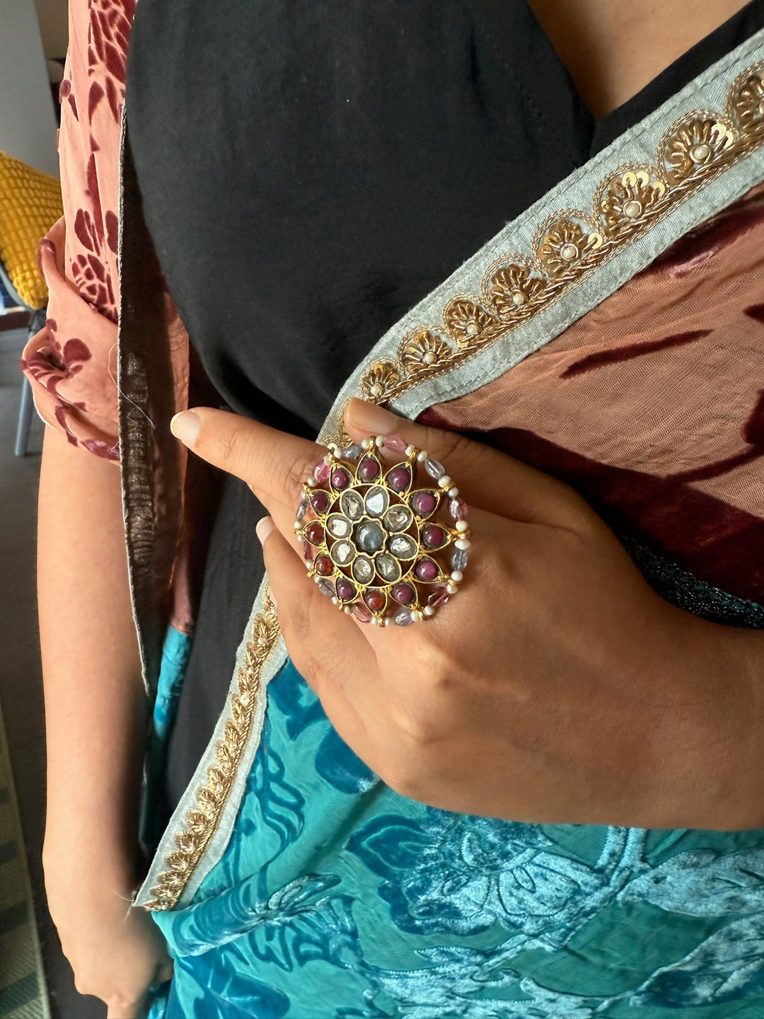 Victorian 925 Silver Kundan Ring | SHIVKA