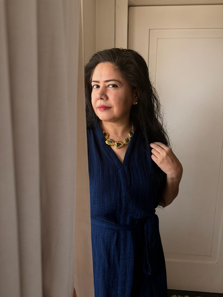 Handmade Necklace with Natural Raw Labradorite | Adjustable Modern Gold Polish Necklace by SHIVKA