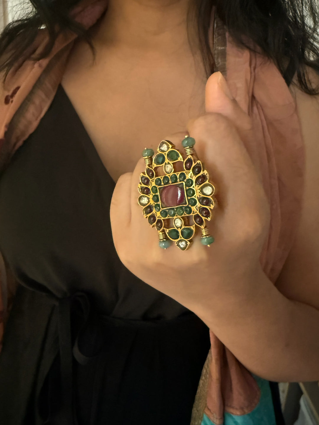Handmade Victorian 925 Silver Kundan Ring | SHIVKA