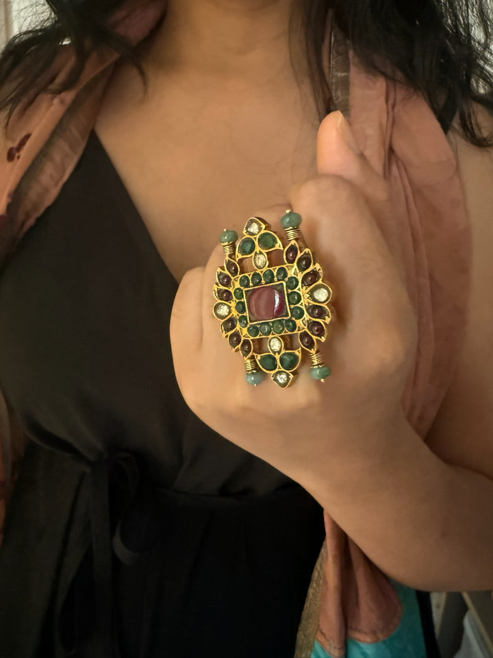 Handmade Victorian 925 Silver Kundan Ring | SHIVKA