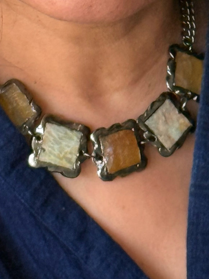 Handmade Necklace with Natural Gemstones | Adjustable Rhodium Polish Short Necklace by SHIVKA