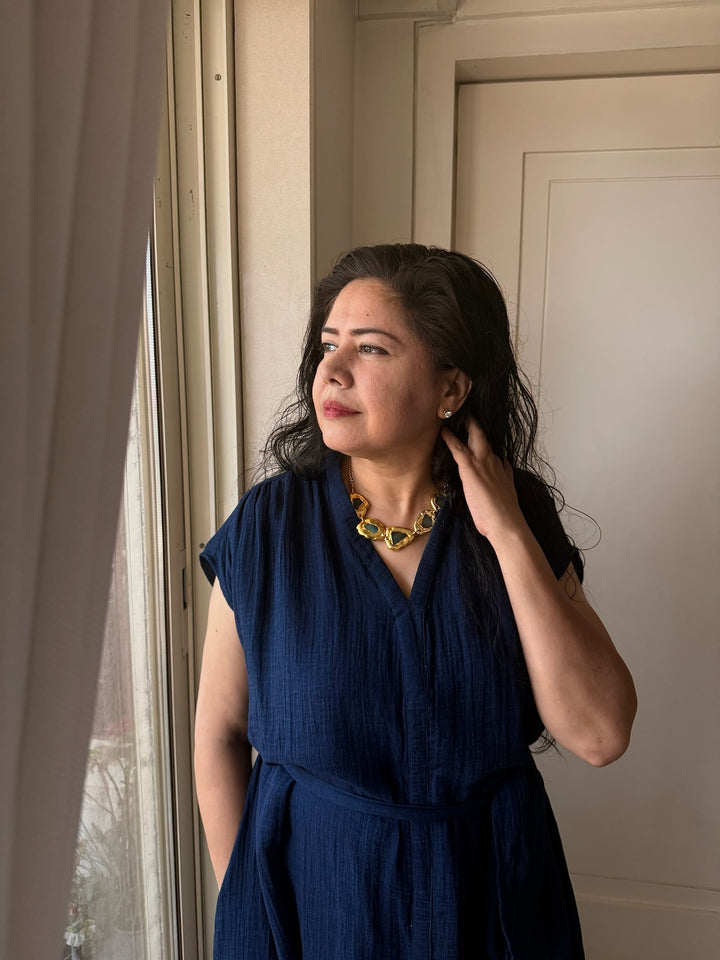 Handmade Necklace with Natural Raw Labradorite | Adjustable Modern Gold Polish Necklace by SHIVKA