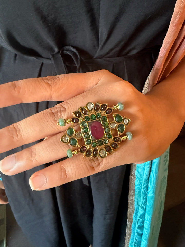Handmade Victorian 925 Silver Kundan Ring | SHIVKA