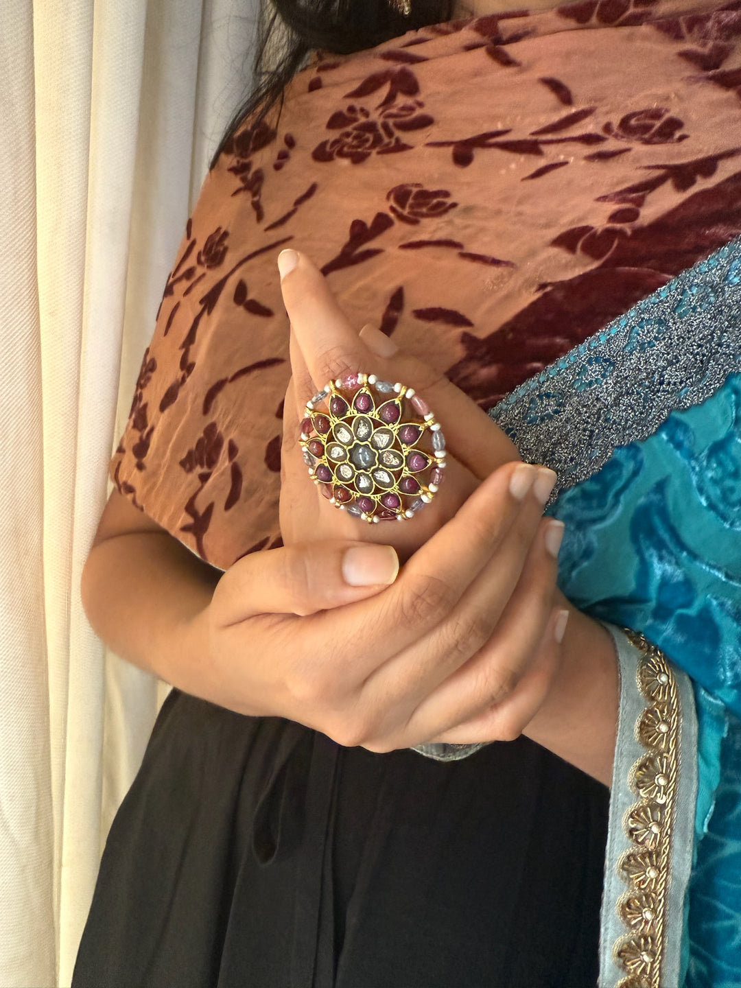 Victorian 925 Silver Kundan Ring | SHIVKA