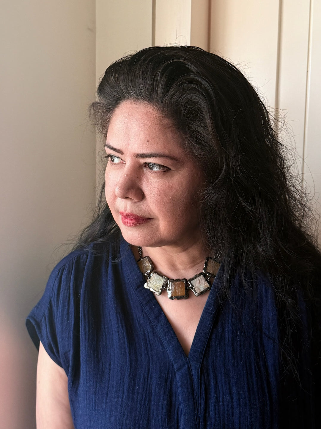 Handmade Necklace with Natural Gemstones | Adjustable Rhodium Polish Short Necklace by SHIVKA