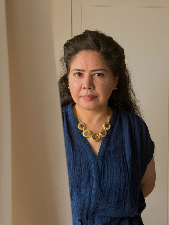 Handmade Necklace with Natural Gemstones | Adjustable Gold Polish Short Necklace by SHIVKA