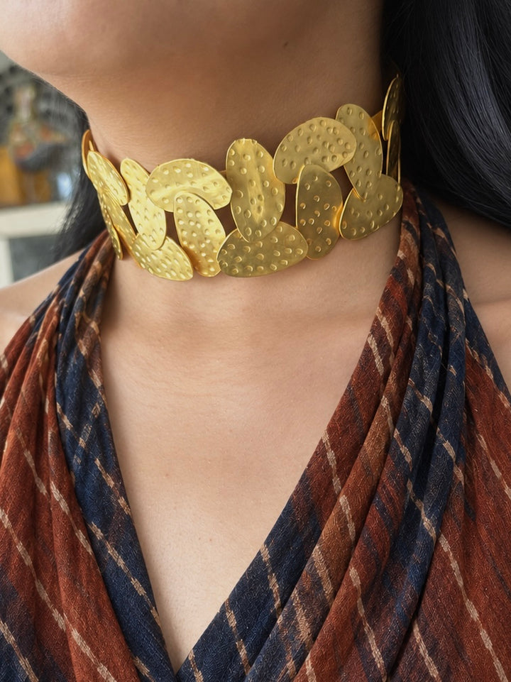 Asymmetric Hammered Gold-Tone Choker Necklace