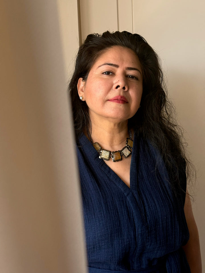 Handmade Necklace with Natural Gemstones | Adjustable Rhodium Polish Short Necklace by SHIVKA