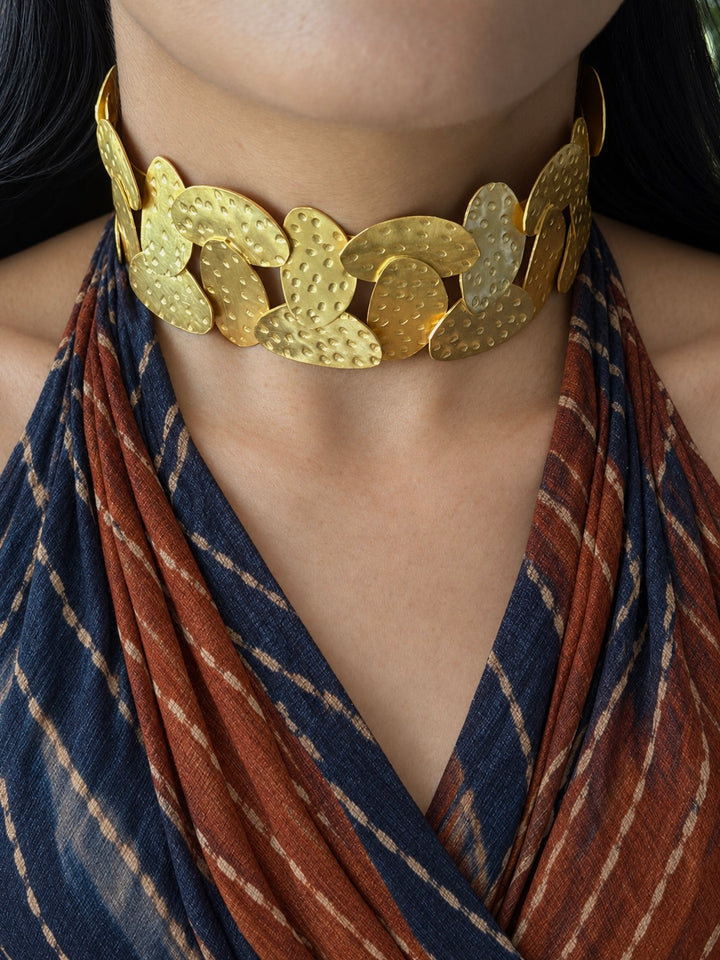 Asymmetric Hammered Gold-Tone Choker Necklace