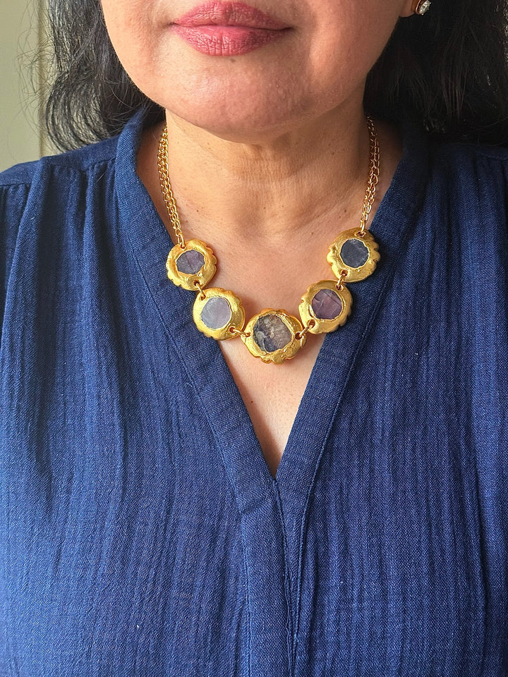 Handmade Necklace with Natural Gemstones | Adjustable Gold Polish Short Necklace by SHIVKA