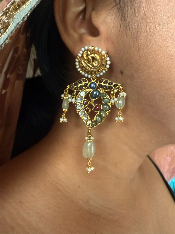 Peacock Kundan Silver Earrings | SHIVKA