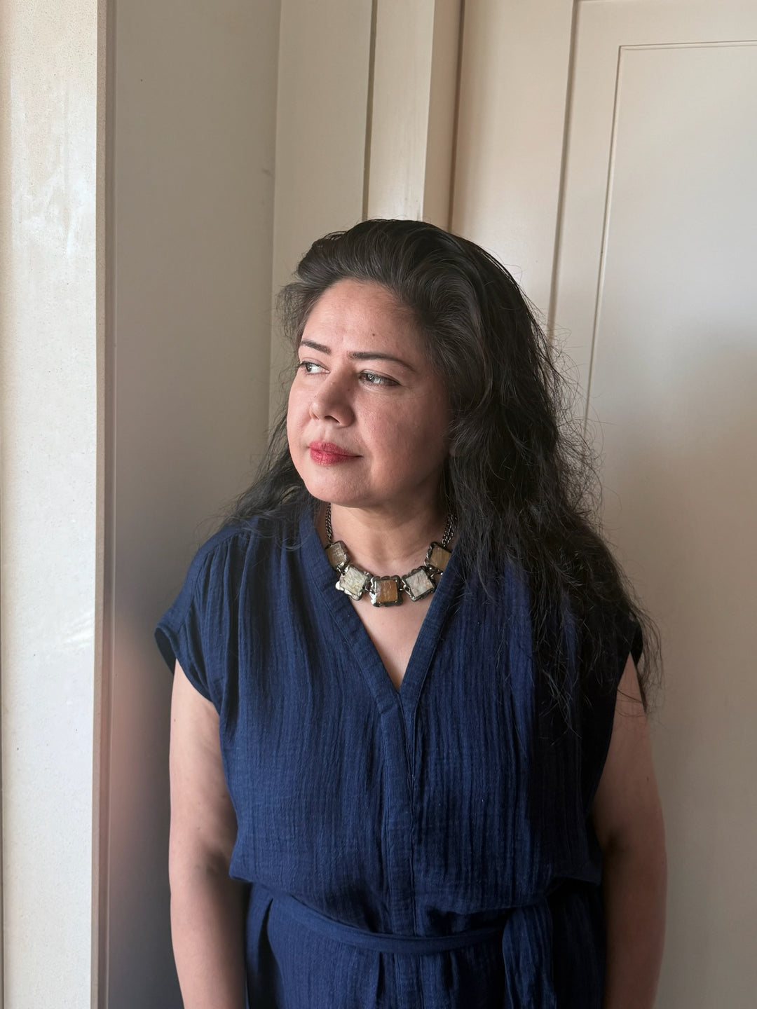 Handmade Necklace with Natural Gemstones | Adjustable Rhodium Polish Short Necklace by SHIVKA