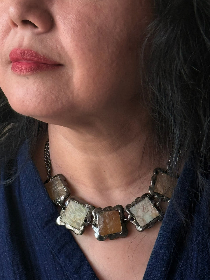 Handmade Necklace with Natural Gemstones | Adjustable Rhodium Polish Short Necklace by SHIVKA