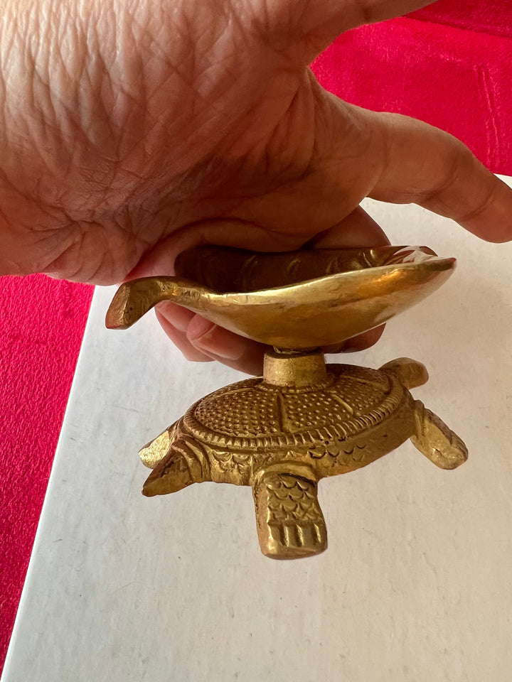 Solid Brass Tortoise Diya - Illuminating Serenity