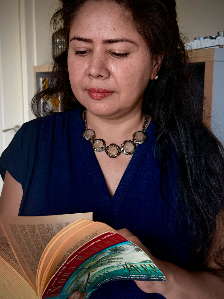 Handmade Necklace with Natural Gemstones | Adjustable Rhodium Polish Short Necklace by SHIVKA