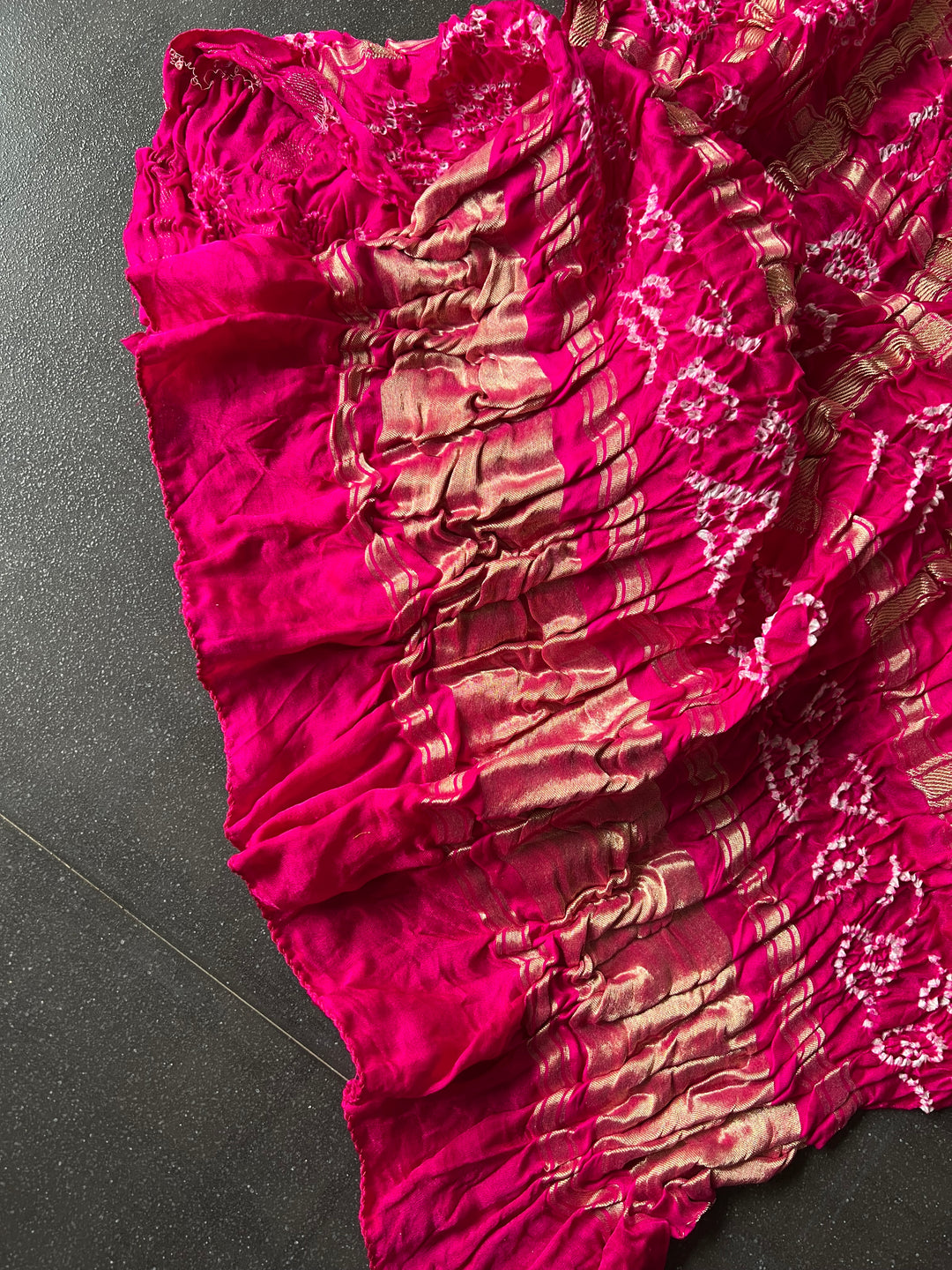 Exquisite Bandhej Pure Silk Gold Embroidered Dupatta