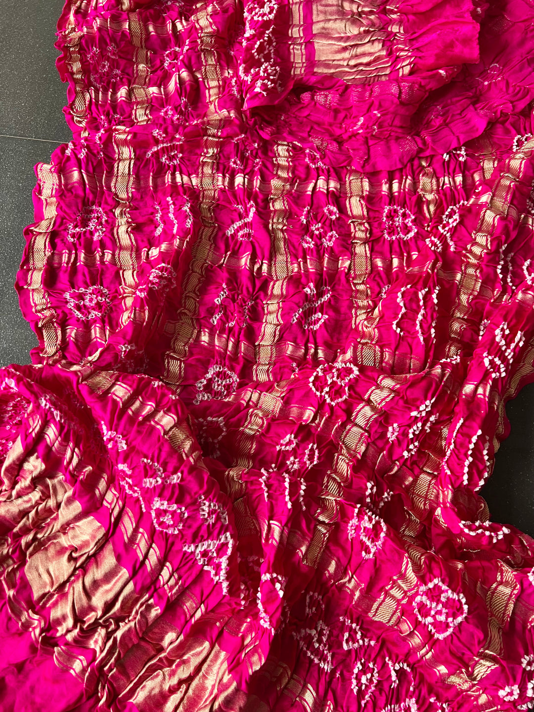 Exquisite Bandhej Pure Silk Gold Embroidered Dupatta