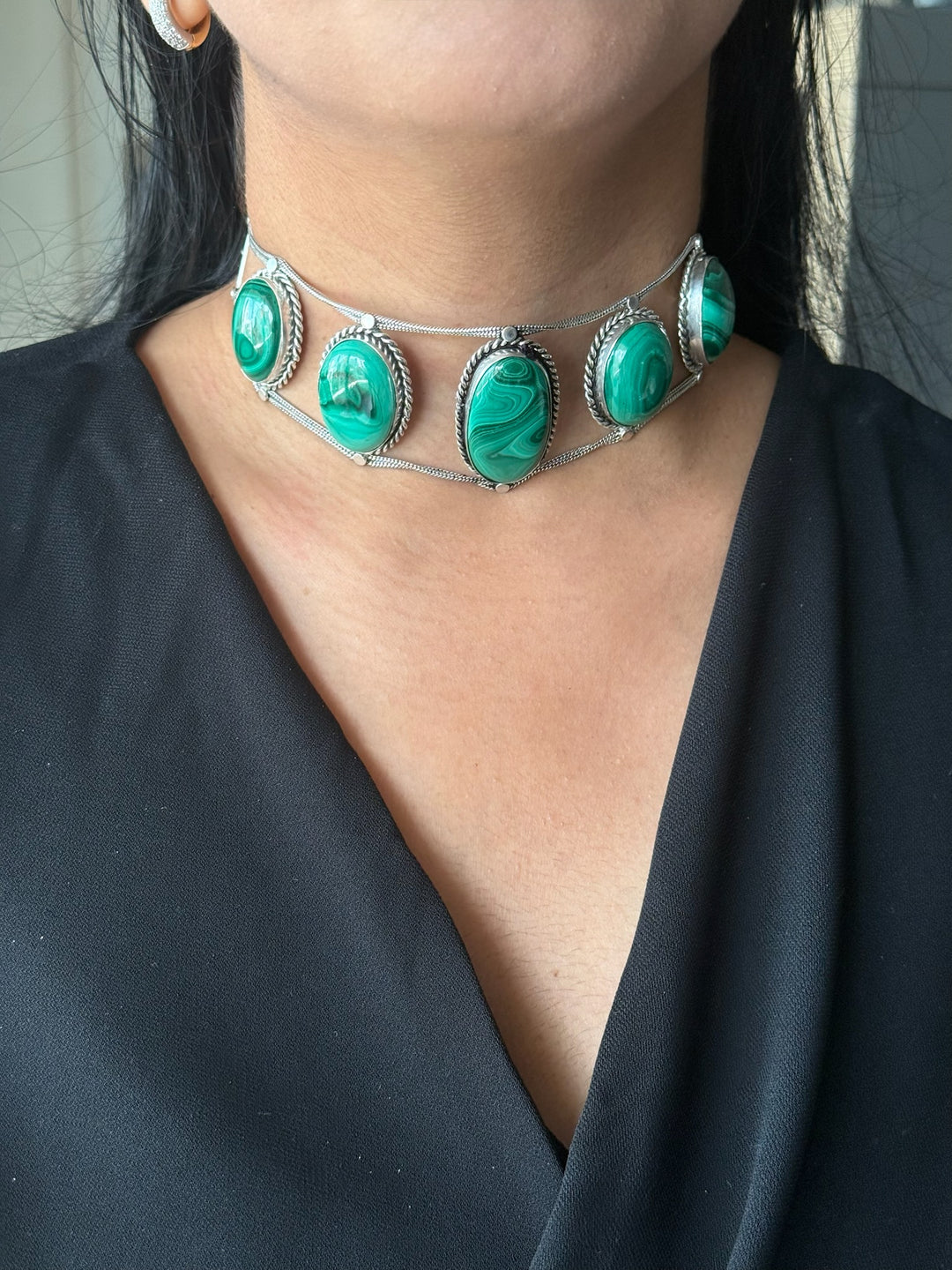 Statement Natural Malachite Gemstone Choker / One-of-a-kind Jewelry/ Indian Choker