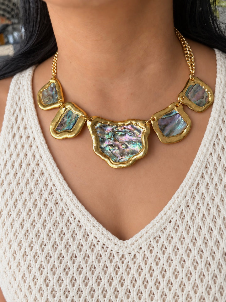 Gold-Edged Abalone Shell Statement Necklace