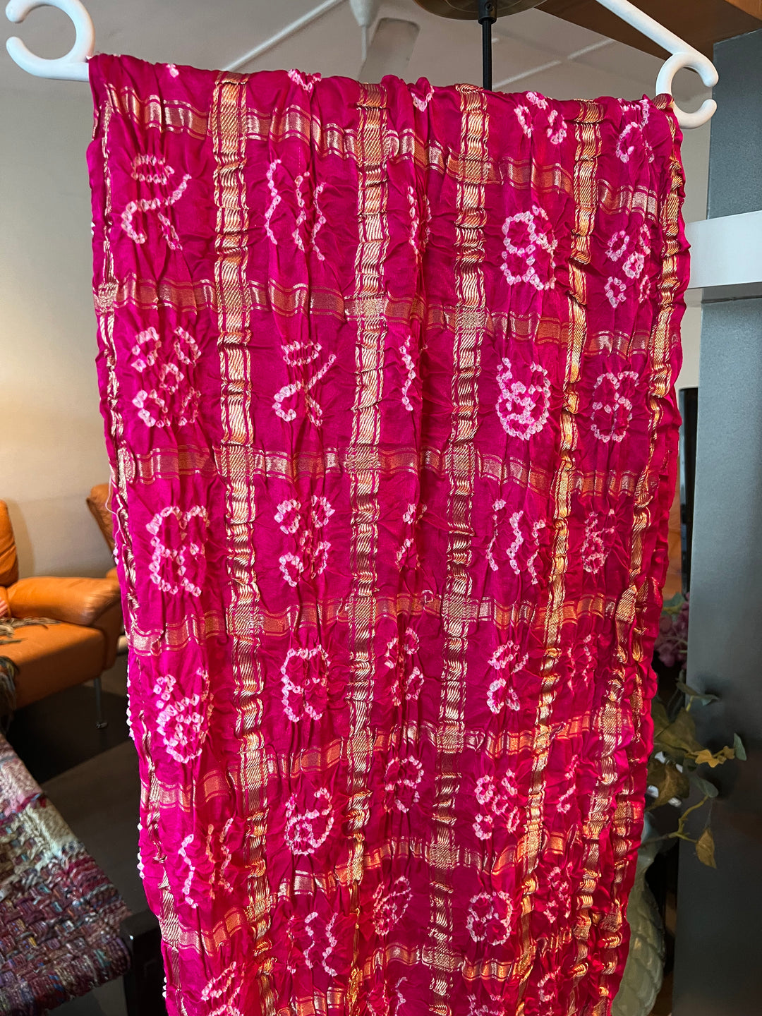 Exquisite Bandhej Pure Silk Gold Embroidered Dupatta