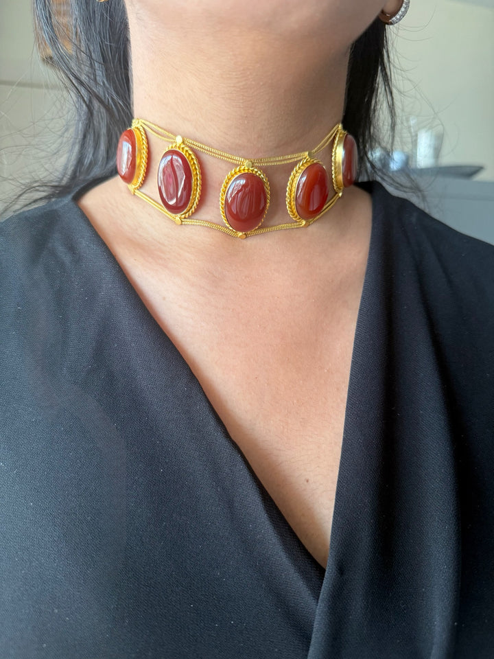Statement Natural Red Onyx Gemstone Choker / One-of-a-kind Jewelry/ Indian Choker