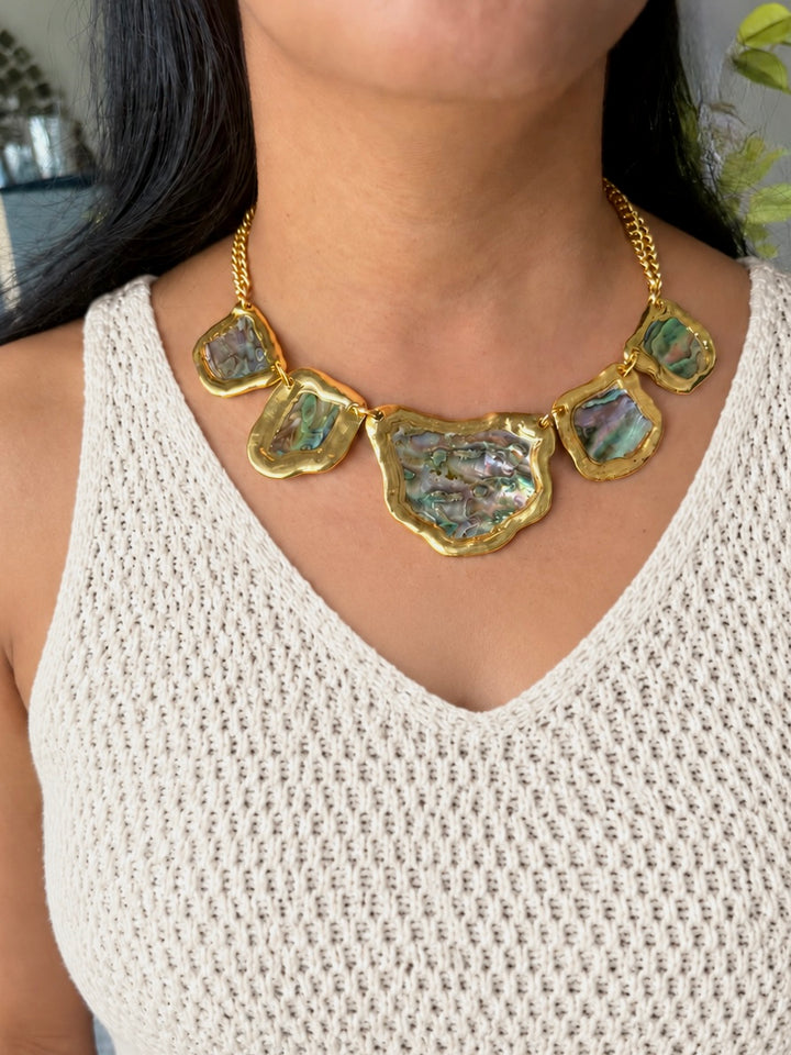 Gold-Edged Abalone Shell Statement Necklace