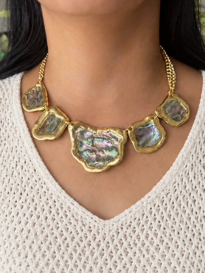 Gold-Edged Abalone Shell Statement Necklace