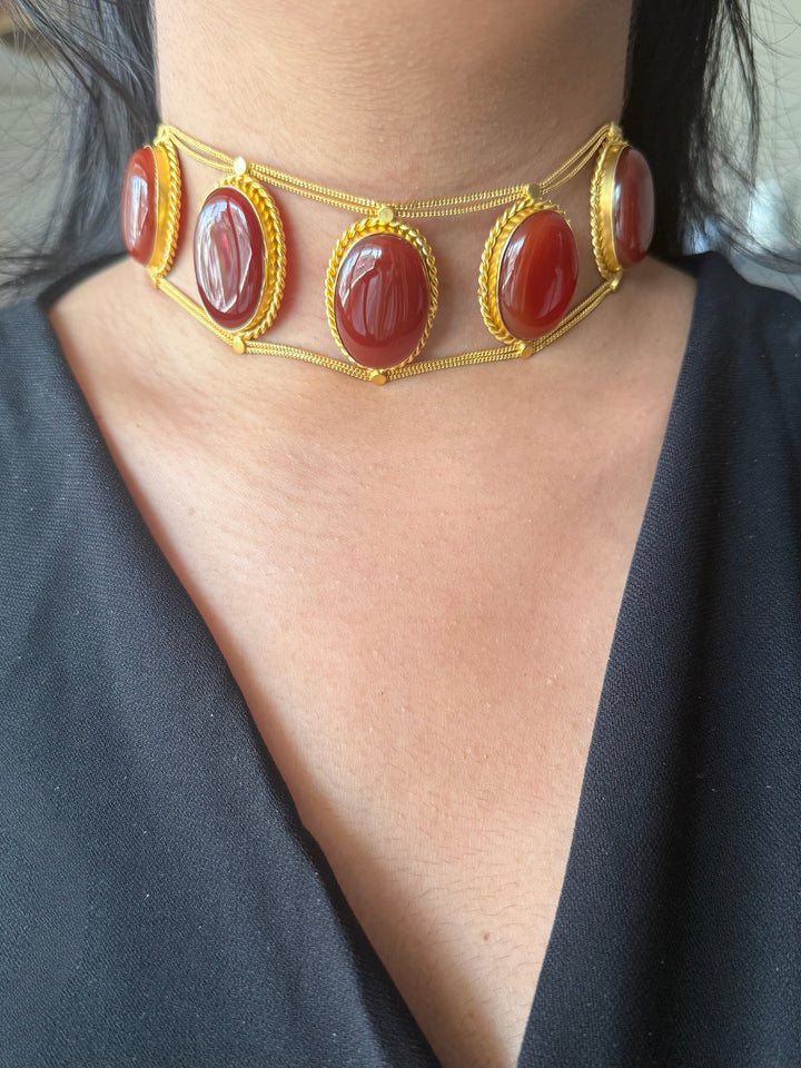 Statement Natural Red Onyx Gemstone Choker / One-of-a-kind Jewelry/ Indian Choker