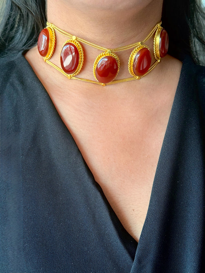 Statement Natural Red Onyx Gemstone Choker / One-of-a-kind Jewelry/ Indian Choker