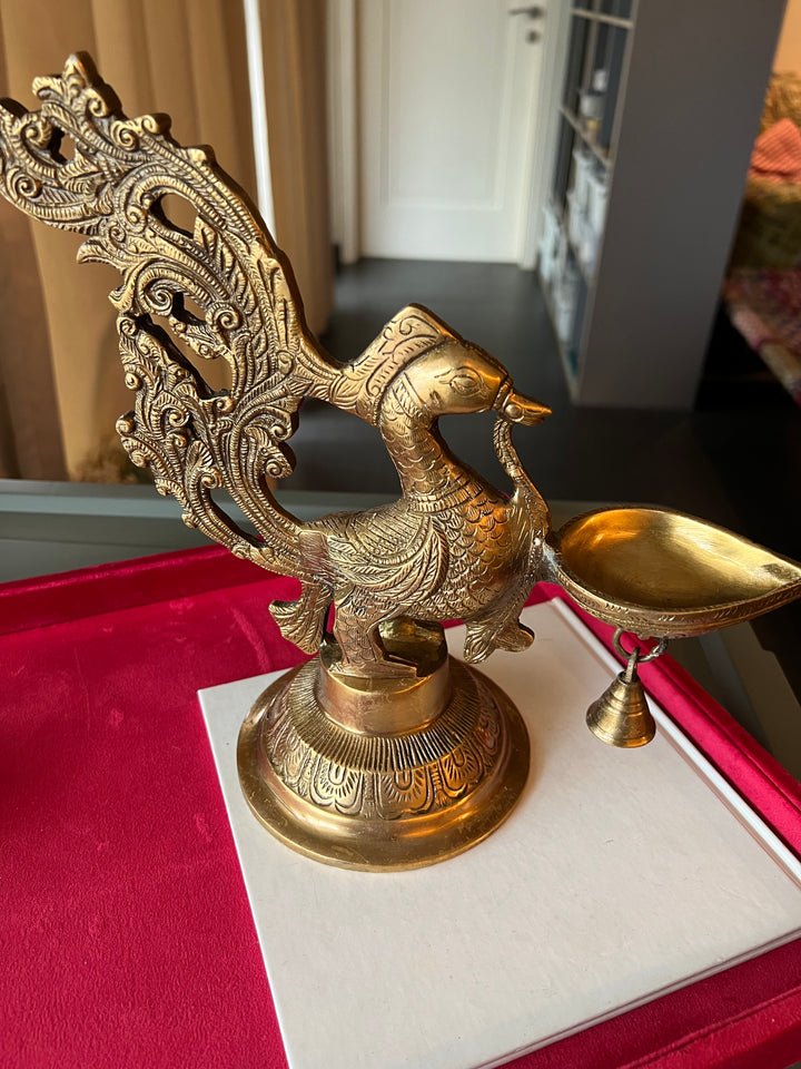 Solid Brass Peacock Diya - Elegance in Illumination