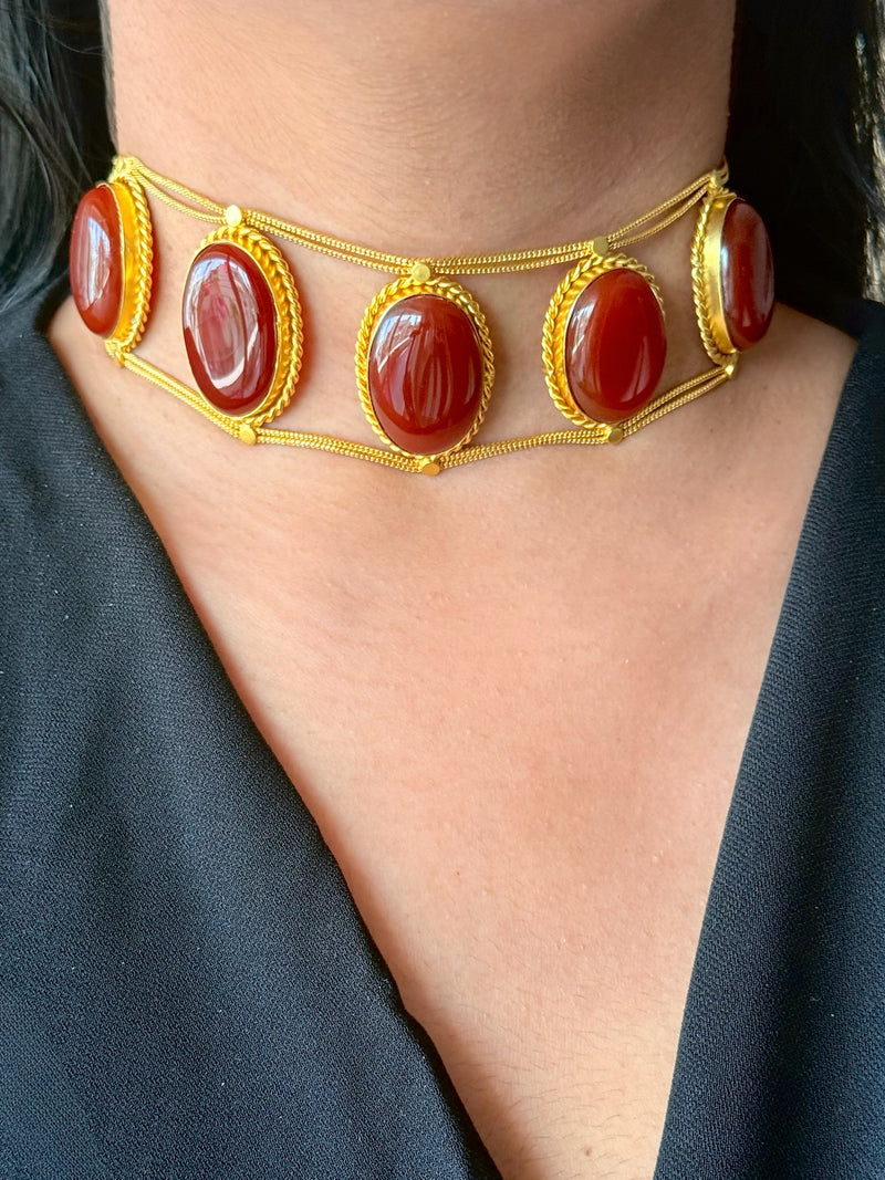 Statement Natural Red Onyx Gemstone Choker / One-of-a-kind Jewelry/ Indian Choker