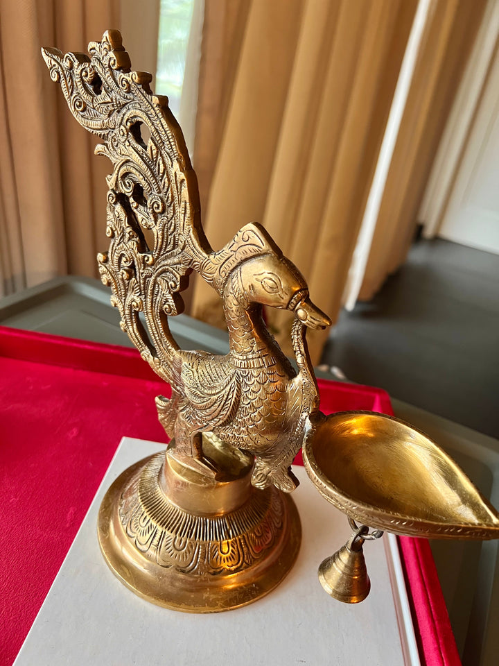 Solid Brass Peacock Diya - Elegance in Illumination