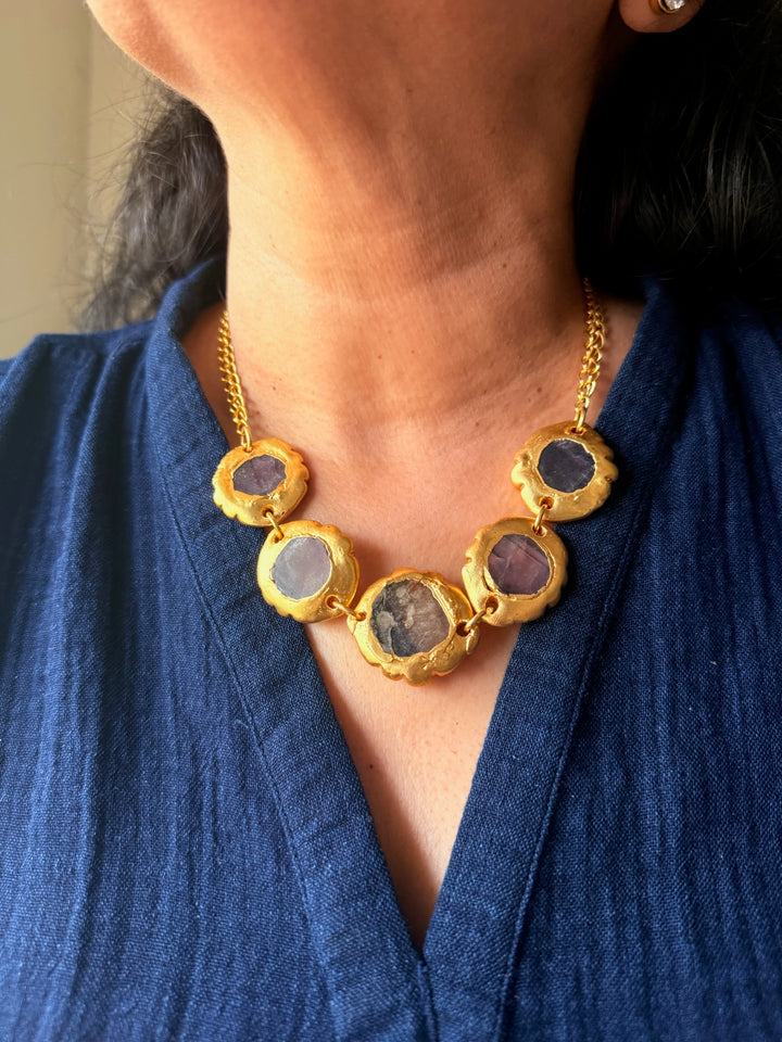 Handmade Necklace with Natural Gemstones | Adjustable Gold Polish Short Necklace by SHIVKA